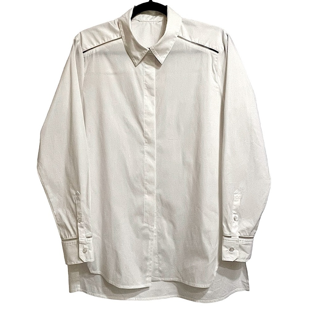 Athleta White Cotton Nylon Spandex Long Sleeve Button Down Tunic Size Medium
